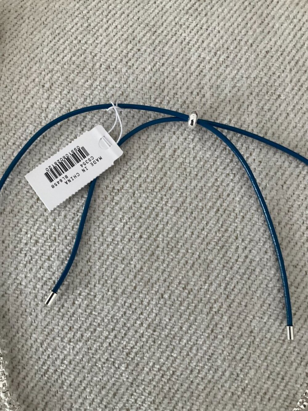 j.crew leather and cubic zirconia bezel-set tennis necklace. blue. item # cs354. - Picture 3 of 4